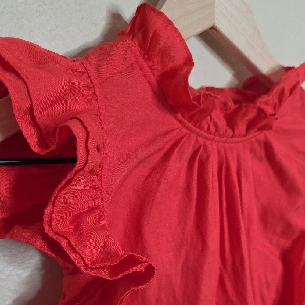 Marie Oliver Red Silk Cotton Ruffle Neck Tank Blouse Feminine Romantic Small - Picture 5 of 9